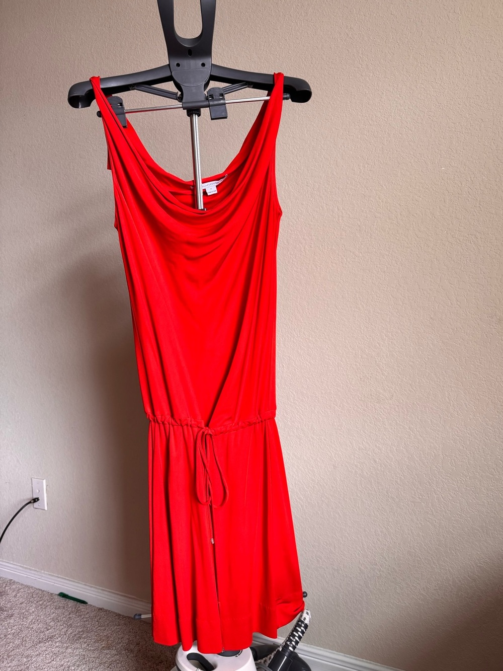 draped dk orange women's dress with drawstring waist